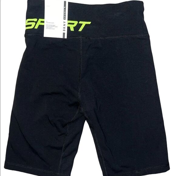 DKNY Sport Black Green Logo Print High Waisted Bike Shorts Women’s Extra Small - Picture 3 of 7